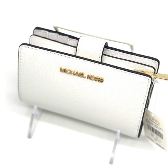 Michael Kors Bifold Zip Chain Wallet Optic White - Picture 7 of 9